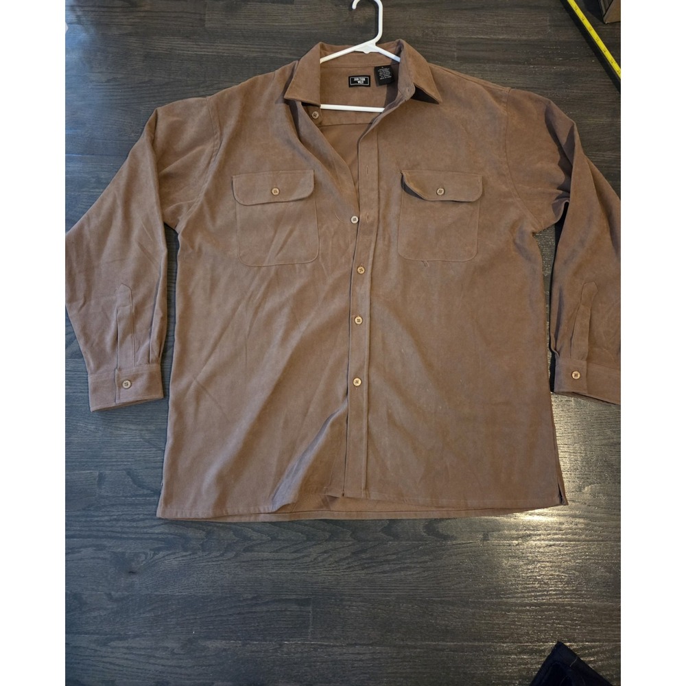 Junction west button down shirt size L  brown good condition.  polyester.